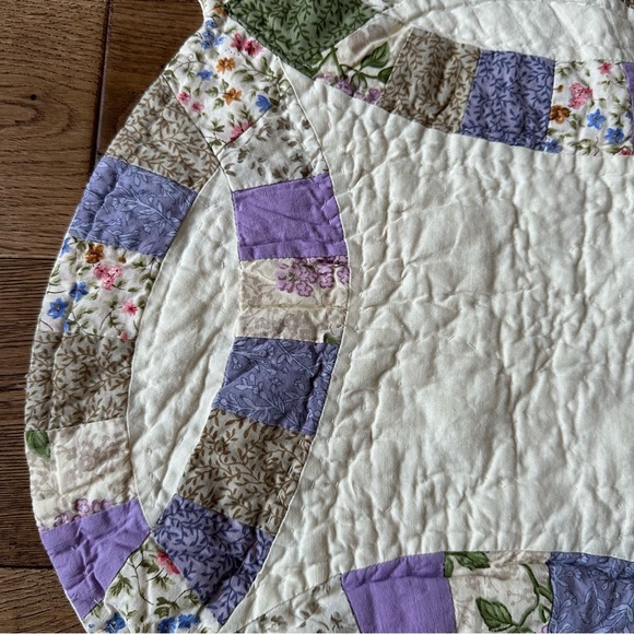 Vintage Patchwork Double Wedding Ring Quilt Scalloped Cotton King Size